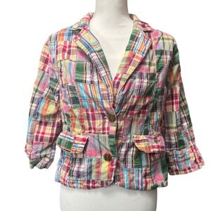 Hannah S 2000s Y2k Patchwork Plaid Fitted Blazer‎ Medium